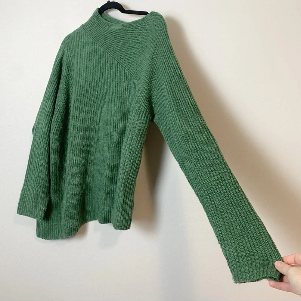 Eloquii Asymmetrical Hem Green Knit Sweater